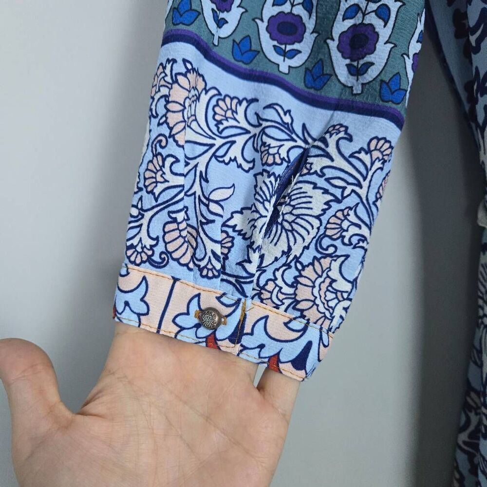 Aratta Silent Journey Womens Embroidered Floral Wrap Maxi Dress Sz XS Blue Boho - Picture 6 of 10